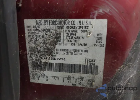 2002 Ford F-250 Xl/Xlt из США, поврежденный, VIN 1FTNF21L72ED15246